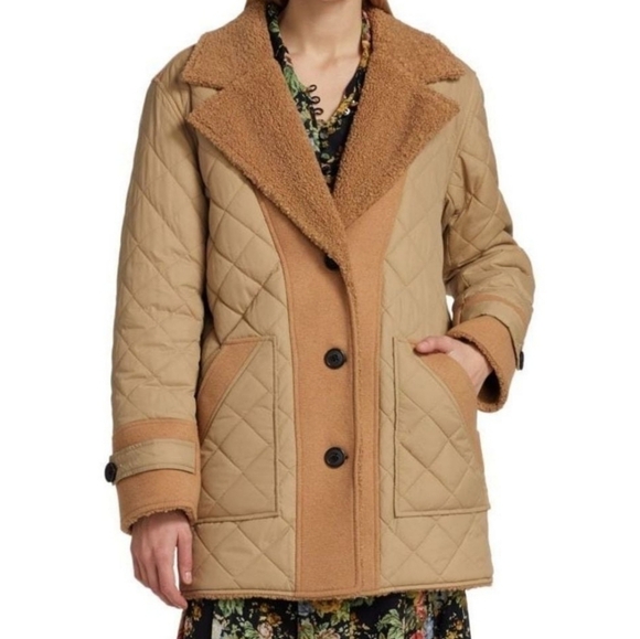 Derek Lam Women Amelie Faux Shearling Reversible Coat Jacket Camel Size 16 - Picture 13 of 14